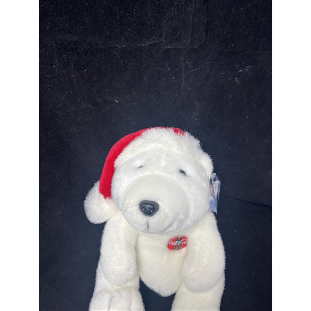 Coca Cola Bear 1996 12" Plush Stuffed Animal White Polar With Santa Hat Vintage - Picture 2 of 9